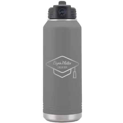 Personalized 2 lines Grad Name and Class 32 oz Water Bottle - Dark Gray
