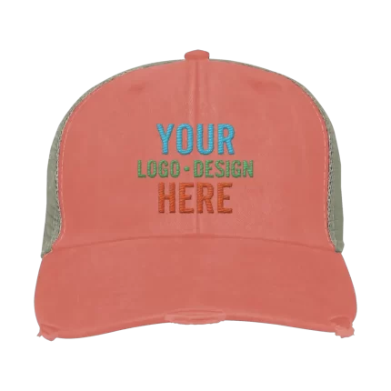 Embroidered Adam's Ollie Distressed Trucker Hat - Coral