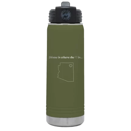 Personalized Arizona Heart 20 oz Water Bottle - Olive Green