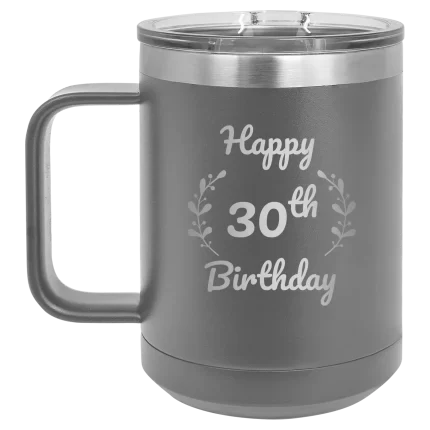Personalized Happy Birthday 15 oz Mug - Dark Gray