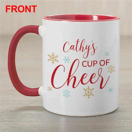 Cup of Cheer Red Handle Coffee Mug - Festive Christmas Mug with Personalized Name