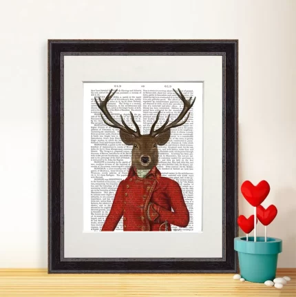 Deer in Red and Gold Jacket, Portrait, Book Print, Art Print, Wall Art
