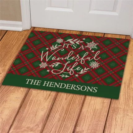 It's a Wonderful Life Personalized Plaid Doormat - Custom Holiday Mat