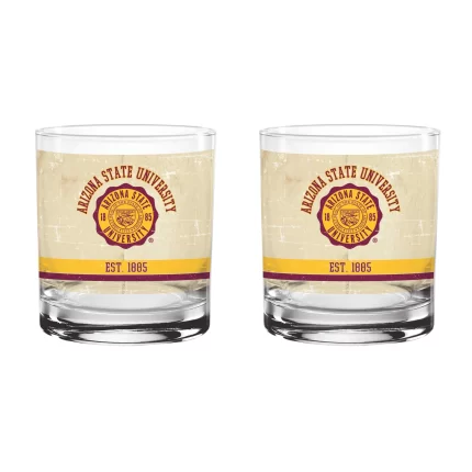 Arizona State Sun Devils Set of 2 College Vault Tan Retro 14oz Rocks Glasses