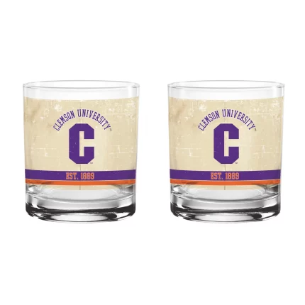 Clemson Tigers Set of 2 College Vault Tan Retro 14oz Rocks Glasses