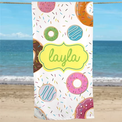 Donut Pattern Custom Name Beach Towel - Sweet Treat