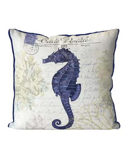 Seaside Postcard, Cream, Seahorse, Cushion / Throw Pillow