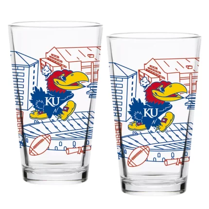 Set of 2 Kansas Jayhawks Campus Line Art 16oz Pints