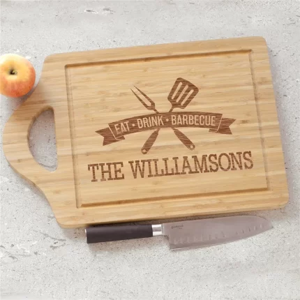 Engraved "Eat Drink Barbecue" Cutting Board - Large BBQ Themed Kitchen Board
