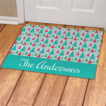 Christmas Trees Personalized Doormat - Custom Seasonal Welcome Mat