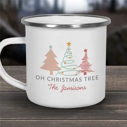Oh Christmas Tree Camp Mug - Personalized Pastel Trees 11 oz Mug