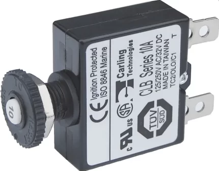 7054 10A Push Button Thermal with Quick Connect Terminals