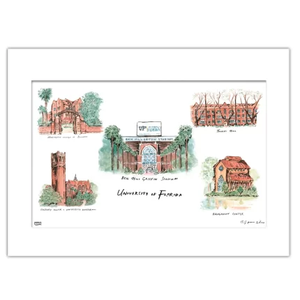 Florida Collage, Matted Watercolor Wall Art 11" x 14" by Laura Wilcox