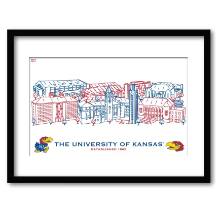 Kansas Jayhawks Framed Campus Line Wall Art 11" x 14"