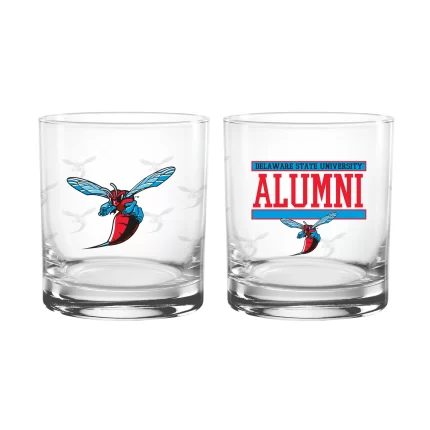 Set of 2 Delaware State Hornets 14oz XD Alumni Rocks Glasses