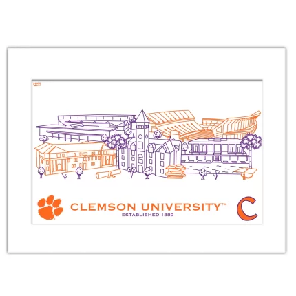 Clemson Tigers Matted Campus Line Wall Art 11" x 14"