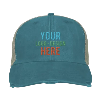 Embroidered Adam's Ollie Distressed Trucker Hat - Teal