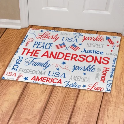 Fourth of July Word Art Personalized Doormat - Custom Patriotic Entry Mat