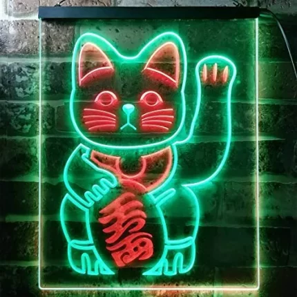 Maneki Neko Lucky Cat Welcome Japan LED Light Sign