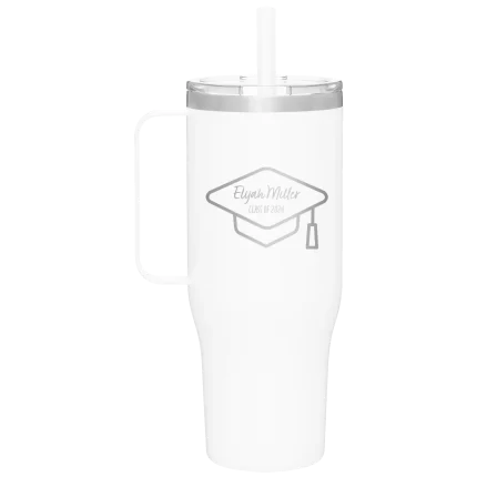 Personalized 2 lines Grad Name and Class 40 oz Tumbler Mug - White