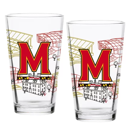 Set of 2 Maryland Terrapins Campus Line Art 16oz Pints