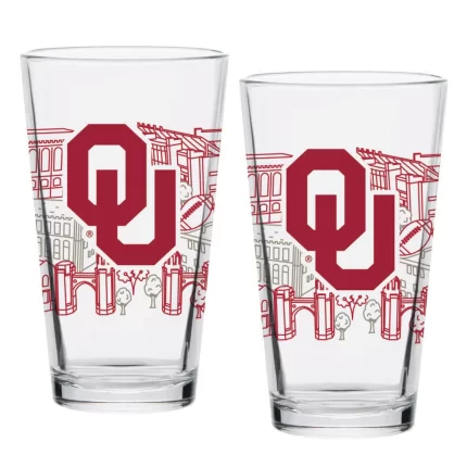 Set of 2 Oklahoma Sooners Campus Line Art 16oz Pints