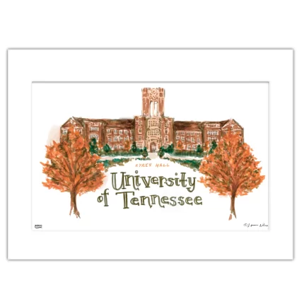 Tennessee Ayres Hall, Matted Watercolor Wall Art 16" x 20" by Laura Wilcox