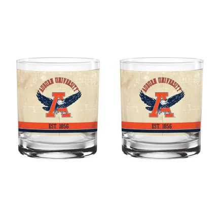 Auburn Tigers Set of 2 College Vault Tan Retro 14oz Rocks Glasses