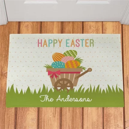 Easter Wheelbarrow Personalized Doormat - Custom Spring Welcome Mat