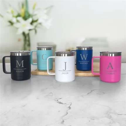 Engraved Insulated Mug - Personalized with Initial Above Name