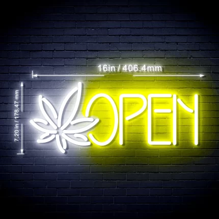 Open Hemp Leaf Marijuana Dispensary Flex Silicone LED Sign (Neon-Style, LED Technology)