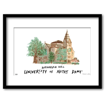 Notre Dame Washington Hall, Framed Watercolor Wall Art 16" x 20" by Laura Wilcox