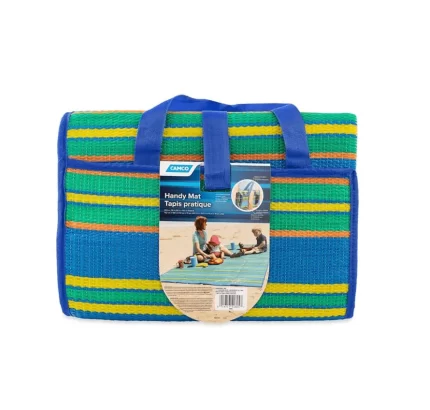 Camco 42805 Patio Mat - Blue/Green Stripe