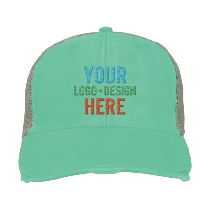 Embroidered Adam's Ollie Distressed Trucker Hat - Seafoam