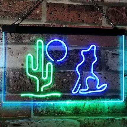Cactus Moon Wolf LED Light Sign