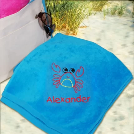 Blue Crab Embroidered Name Beach Towel