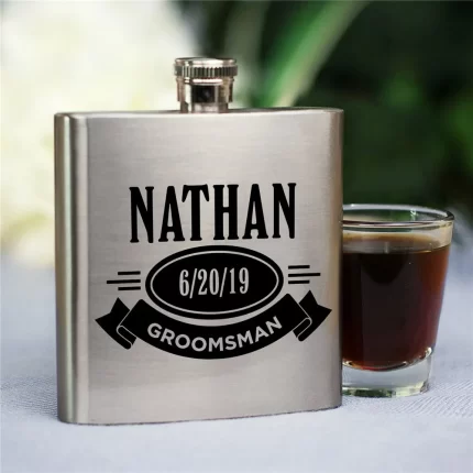 Custom Stainless Steel Flask - Groomsmen Gift with Banner Design