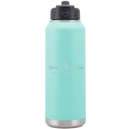 Personalized 2 Lines Name Anniversary 32 oz Water Bottle - Teal