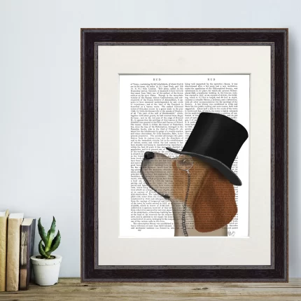 Beagle Formal Hound & Hat, Book Print, Art Print, Wall Art