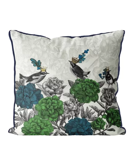 Blooming Birds, Blue and Green 2, Cushion / Throw Pillow