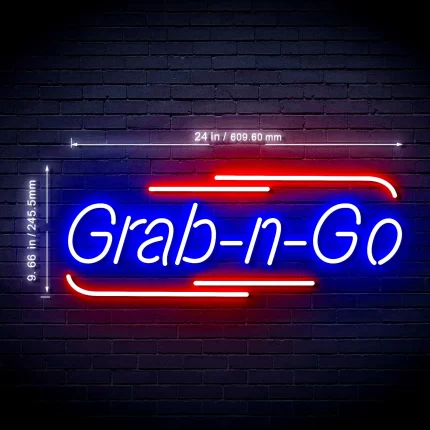 Grab n Go Food Take Away Ultra-Bright LED Sign with Remote (Neon-Style, LED Technology)