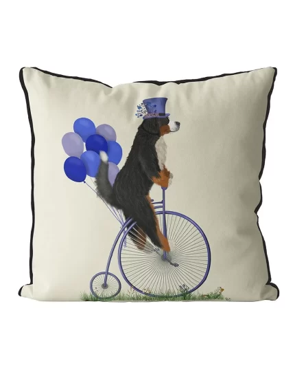 Bernese on Penny Farthing, Cushion / Throw Pillow