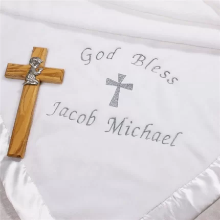 Embroidered Christening Blanket - Personalized Baptism Fleece Blanket - Custom Baby Christening Gift