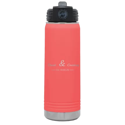 Personalized 2 Lines Name Anniversary 20 oz Water Bottle - Coral