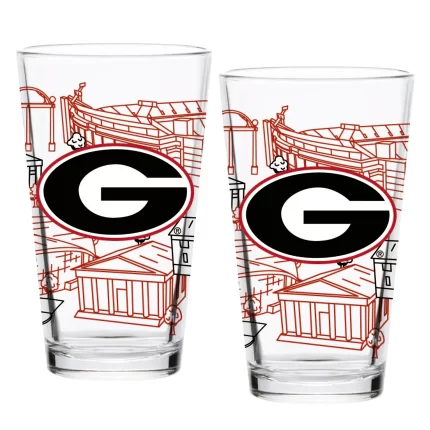 Set of 2 Georgia Bulldogs Campus Line Art 16oz Pints