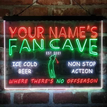 Personalized Golf Fan Cave Deluxe App-Enabled 3-Color LED Light Sign