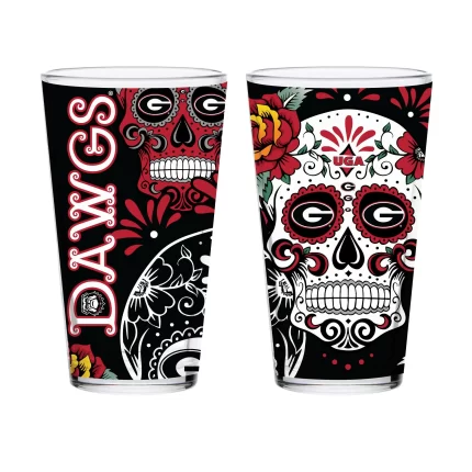 Set of 2 Georgia Dia de los Muertos Pint Glasses