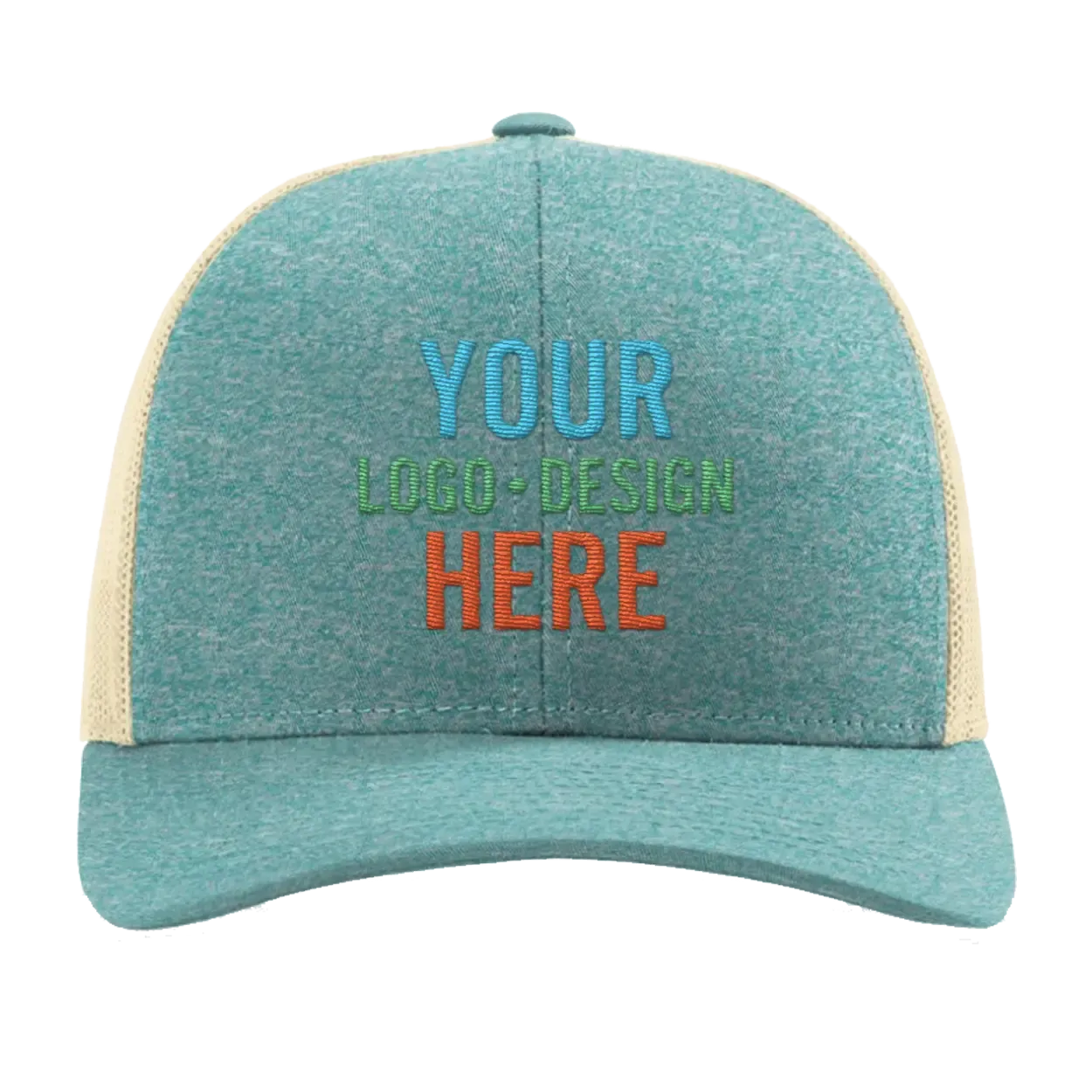 9xEmbroidered-Richardson-115CH-Low-Pro-Trucker-Hat-Green-Teal-Heather