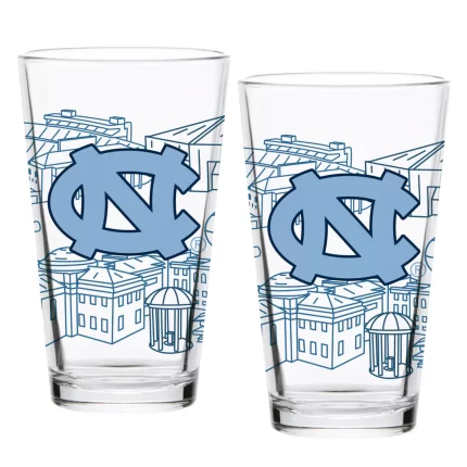 Set of 2 North Carolina Tar Heels Campus Line Art 16oz Pints