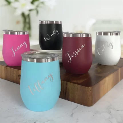 Custom Stemless Wine Tumbler - Engraved Script Name Design